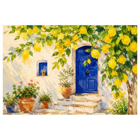 WANDBILD MEDITERRANE ZITRONEN ÜBER DER VERANDA - BILDER VON STÄDTEN - BILDER