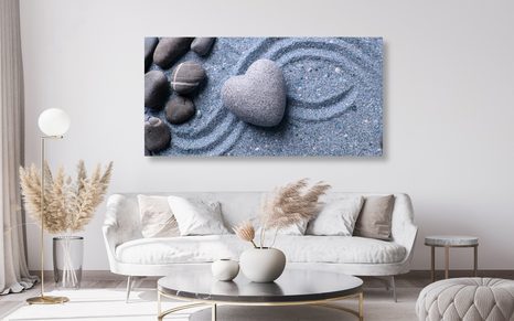 WANDBILD HERZ AUS STEIN AUF SAND - STILLLEBEN-BILDER - BILDER