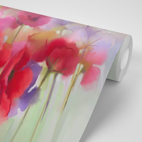 TAPETE SCHÖNE GEMALTE MOHNBLUMEN - TAPETEN MIT BLUMENMOTIVEN - TAPETEN