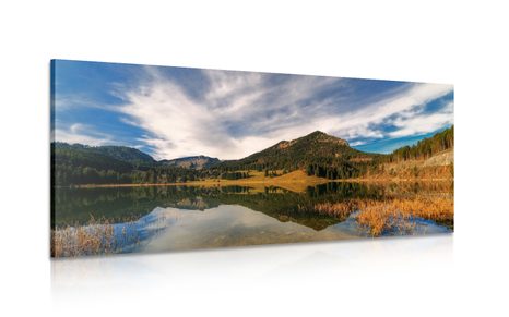 CANVAS PRINT LAKE UNDER THE HILLS - PICTURES OF NATURE AND LANDSCAPE - PICTURES