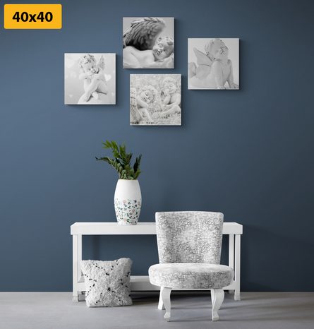 SET OBRAZŮ HARMONIE ANDĚLŮ V ČERNOBÍLÉM PROVEDENÍ - SESTAVY OBRAZŮ - OBRAZY