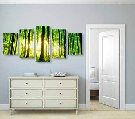 5-TEILIGES WANDBILD FRISCHER GRÜNER WALD - BILDER VON NATUR UND LANDSCHAFT - BILDER