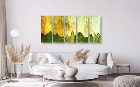 5-DIELNY OBRAZ ZELENÉ ASYMETRICKÉ STROMY - OBRAZY PRÍRODY A KRAJINY - OBRAZY