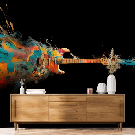 TAPETE BUNTE E-GITARRE IN BEWEGUNG - MUSIK FOTOTAPETEN - TAPETEN