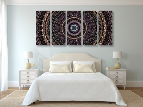 5-RÉSZES KÉP MANDALA NAP MINTÁVAL LILA ÁRNYALATBAN - FENG SHUI KÉPEK - KÉPEK