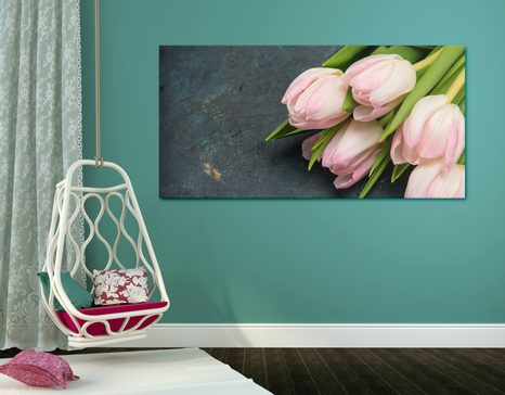 WANDBILD PASTELL ROSA TULPEN - BILDER BLUMEN - BILDER