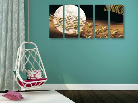 TABLOU 5-PIESE ZBORUL PĂSĂRILOR ÎN TIMPUL LUNII PLINE - TABLOURI ABSTRACTE - TABLOURI