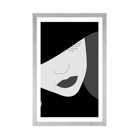 POSTER WITH MOUNT CLASSY LADY IN A HAT IN BLACK AND WHITE - BLACK AND WHITE - POSTERS