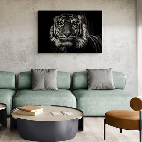 WANDBILD TIGER IN SCHWARZ-WEISS - SCHWARZ-WEISSE BILDER - BILDER