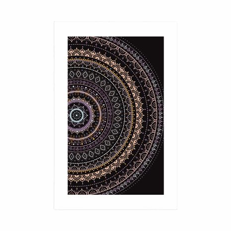 POSTER WITH MOUNT MANDALA WITH A SUN PATTERN IN PURPLE SHADES - FENG SHUI - POSTERS