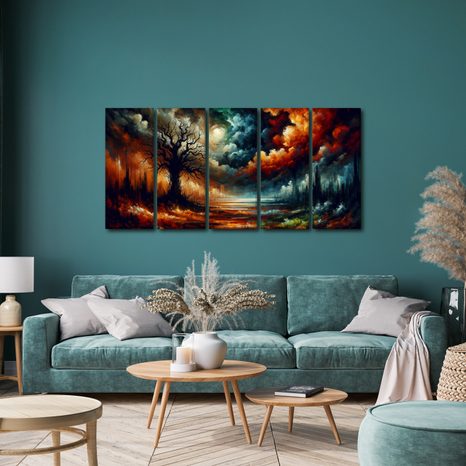 5-DÍLNÝ OBRAZ MYSTICKÝ STROM ŽIVOTA - OBRAZY STROMY ŽIVOTA - OBRAZY