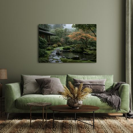 TABLEAU SUR TOILE – JARDIN JAPONAIS DANS LA BRUME - TABLEAUX FORÊT - TABLEAUX