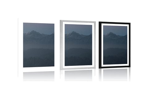 PLAKÁT S PASPARTOU ÚPLNĚK MĚSÍCE NAD HORAMI - PŘÍRODA - PLAKÁTY