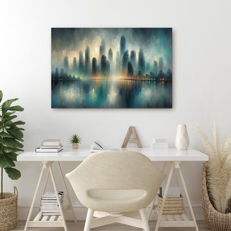 TABLOU PANORAMĂ ORAȘ ÎN CEAȚĂ - TABLOURI CU ORAȘE - TABLOURI