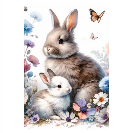 OBRAZ ROZTOMILÍ ZAJÍČCI MEZI KVĚTINAMI - CHILDREN'S PICTURES OF ANIMALS - PICTURES