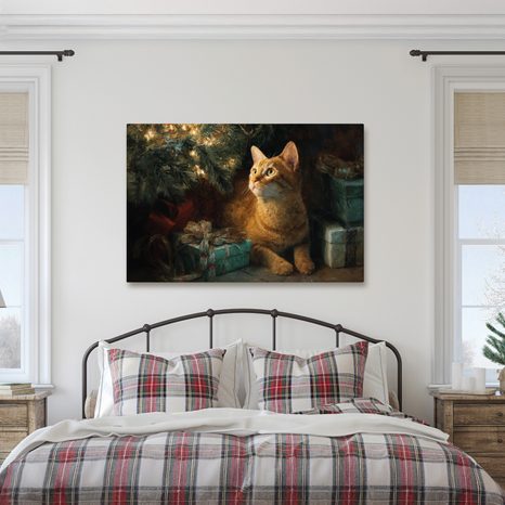 OBRAZ VÁNOČNÍ KOČKY UŽÍVAJÍCÍ SI VÁNOČNÍ POHODU - VÁNOČNÍ A ZIMNÍ OBRAZY - OBRAZY