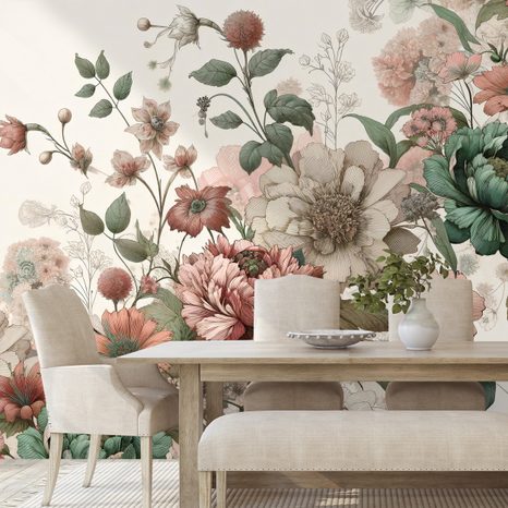 SAMOLEPÍCÍ TAPETA VINTAGE PASTELOVÉ KVĚTY - ΤΑΠΕΤΣΑΡΊΑ ΜΕ ΛΟΥΛΟΎΔΙΑ - ΤΑΠΕΤΣΑΡΊΕΣ