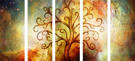 5-DÍLNÝ OBRAZ STROM ŽIVOTA S ABSTRAKCÍ VESMÍRU - OBRAZY STROMY ŽIVOTA - OBRAZY