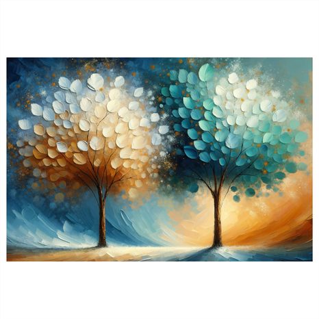 WANDBILD ZWEI LEBENSBÄUME IN FARBEN - BILDER BÄUME DES LEBENS - BILDER