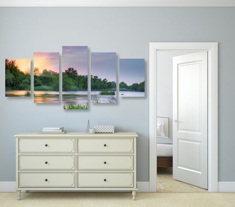 5-DÍLNÝ OBRAZ VÝCHOD SLUNCE U ŘEKY - OBRAZY PŘÍRODY A KRAJINY - OBRAZY