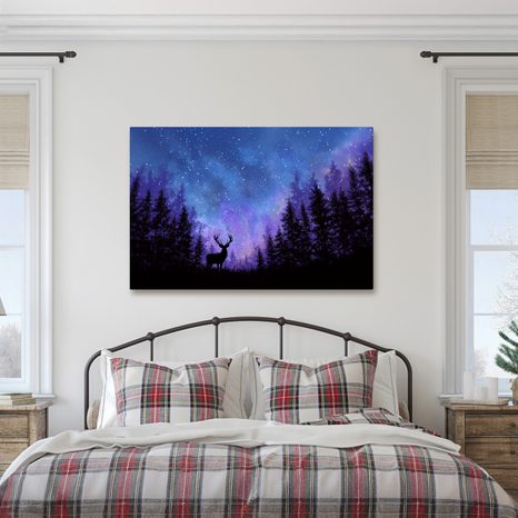 OBRAZ VÁNOČNÍ JELEN V MAGICKÉM LESE - VÁNOČNÍ A ZIMNÍ OBRAZY - OBRAZY