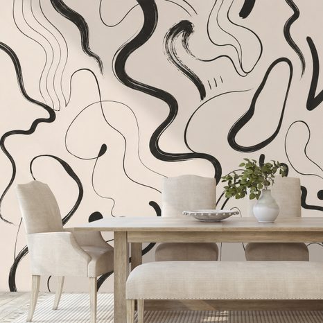 SELBSTKLEBENDE TAPETE MINIMALISTISCHE SCHWARZE ORGANISCHE LINIEN - ABSTRAKTE TAPETEN - TAPETEN