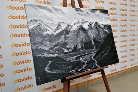 OBRAZ PIĘKNA GÓRSKA PANORAMA W WERSJI CZARNO-BIAŁEJ - OBRAZY CZARNO-BIAŁE - OBRAZY