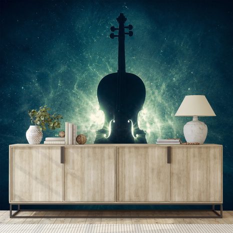 SAMOLEPILNA FOTOTAPETA VIOLONČELO V KOZMIČNI SVETLOBI - GLASBENE FOTOTAPETE - TAPETE