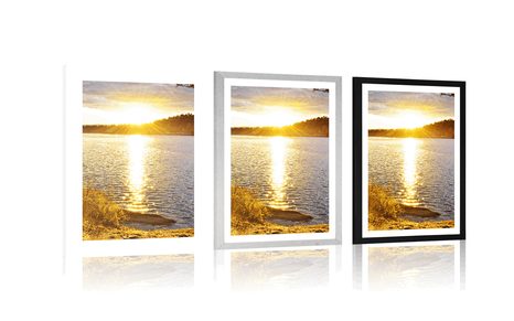 PLAKÁT S PASPARTOU ZÁPAD SLUNCE NAD JEZEREM - PŘÍRODA - PLAKÁTY