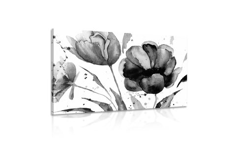 WANDBILD WUNDERSCHÖNE SCHWARZ-WEISSE TULPEN IM INTERESSANTEN DESIGN - SCHWARZ-WEISSE BILDER - BILDER