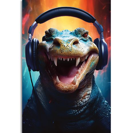 STAMPA SU TELA – ALLIGATORE CON CUFFIE - QUADRI DI ANIMALI DA FESTA CON LE CUFFIE - STAMPE E QUADRI