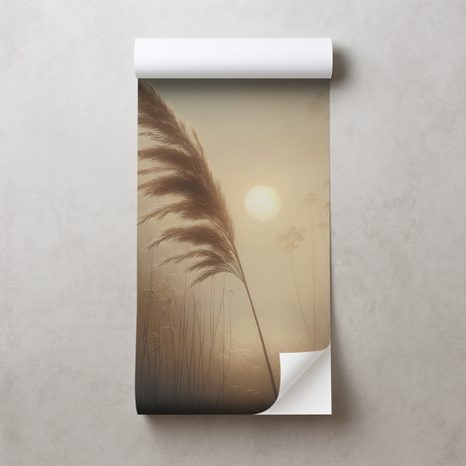 SAMOLEPÍCÍ TAPETA PAMPOVÁ TRÁVA V RANNÍ MLZE - TAPETY VÝCHOD A ZÁPAD SLUNCE - TAPETY