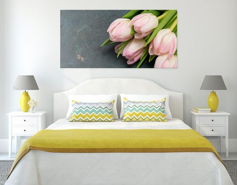 WANDBILD PASTELL ROSA TULPEN - BILDER BLUMEN - BILDER