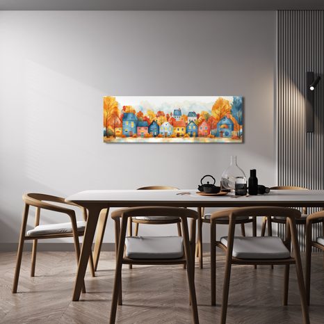 WANDBILD HERBSTLICHES DORF MIT HÄUSERN - BUNTE HÄUSER - BILDER