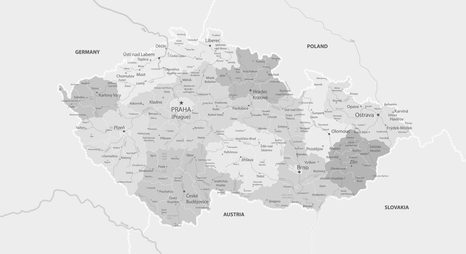 STAMPA SU TELA – MAPPA GRIGIA ELEGANTE DELLA REPUBBLICA CECA - QUADRI MAPPE - STAMPE E QUADRI