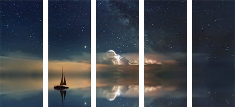 TABLOU 5-PIESE BARCĂ LA MARE - TABLOU NATURĂ ȘI PEISAJE NATURALE - TABLOURI