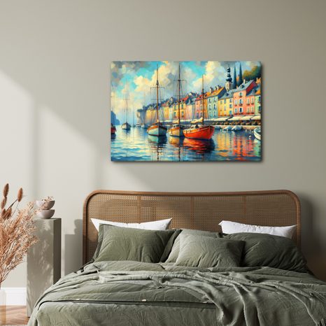 WANDBILD BOOTE IM BUNTEN HAFEN - BILDER VON STÄDTEN - BILDER