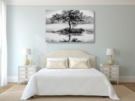 OBRAZ ORIENTÁLNÍ TŘEŠEŇ V ČERNOBÍLÉM PROVEDENÍ - ČERNOBÍLÉ OBRAZY - OBRAZY