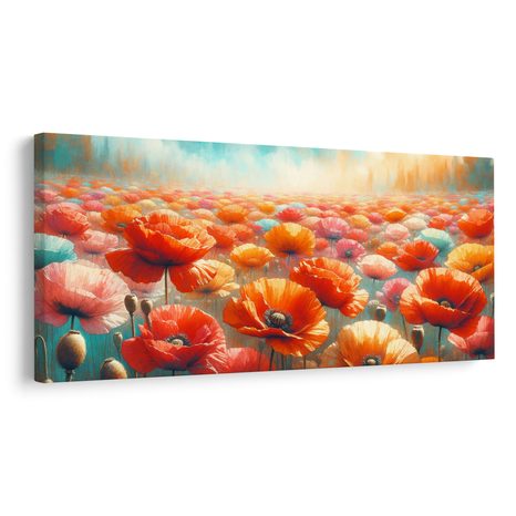 WANDBILD ROTE MOHNBLUMEN IN DER LANDSCHAFT - WANDBILDER FELDER UND WIESEN - BILDER