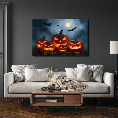 WANDBILD HALLOWEEN-KÜRBISSE UNTER FLEDERMÄUSEN - HALLOWEEN- UND HORROR-BILDER - BILDER