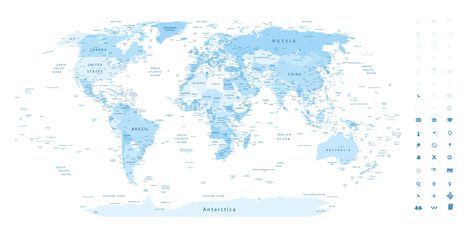 OBRAZ NA KORKU DETAILNÍ MAPA SVĚTA V MODRÉ BARVĚ - OBRAZY NA KORKU - OBRAZY