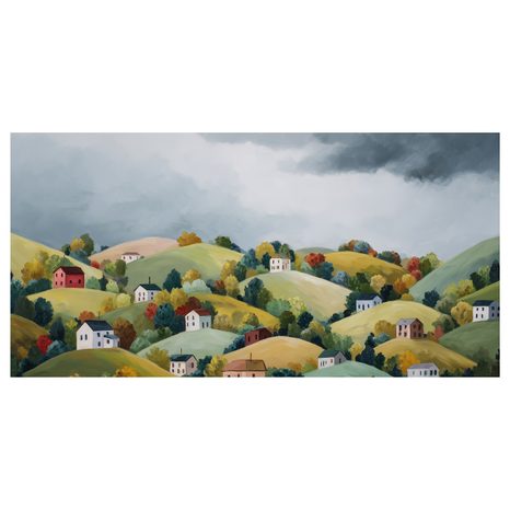 OBRAZ BAREVNÉ KOPCE POD MRAKY - BAREVNÉ DOMY - OBRAZY