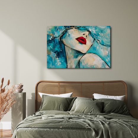 WANDBILD TÜRKISES PORTRÄT MIT ROTEN LIPPEN - WANDBILDER FRAUEN - BILDER