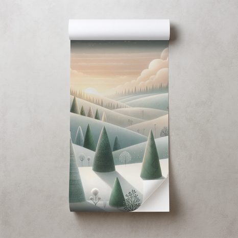 SAMOLEPÍCÍ TAPETA ZIMNÍ KRAJINA S BALÓNY - TAPETY POLE A LOUKY - TAPETY