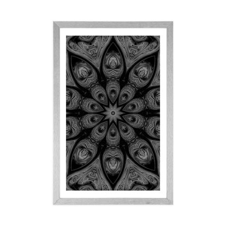 AFFICHE AVEC PASSE-PARTOUT – MANDALA HYPNOTIQUE EN NOIR ET BLANC - NOIR ET BLANC - AFFICHES