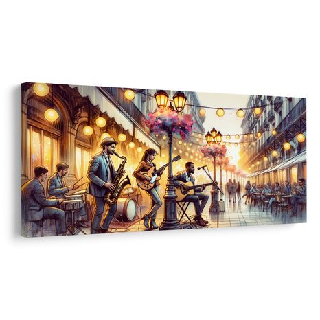 OBRAZ POULIČNÍ KAPELA PŘI ZÁPADU SLUNCE - OBRAZY MĚSTA - OBRAZY