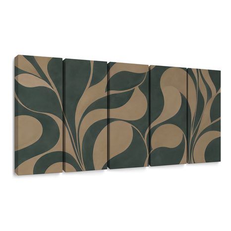 5-TEILIGES WANDBILD ABSTRAKTE BLÄTTER IN BEIGE - WANDBILDER ABSTRAKTE FORMEN - BILDER