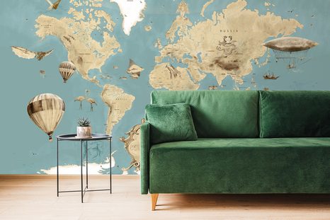 CARTA DA PARATI AUTOADESIVA – MAPPA DISEGNATA BLU-BEIGE - CARTA DA PARATI AUTOADESIVE - CARTA DA PARATI