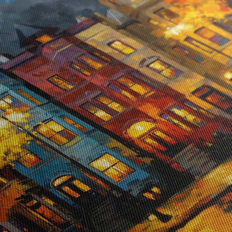 WANDBILD HERBSTLICH BELEUCHTETE STADT - BUNTE HÄUSER - BILDER