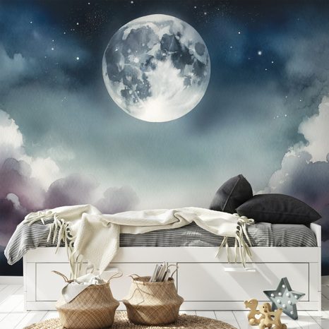 FOTOTAPETA NOČNÍ OBLOHA S MĚSÍCEM A MRAKY - TAPETY VESMÍR A HVĚZDY - TAPETY